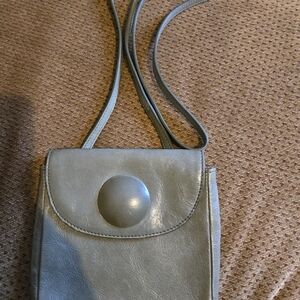 Green HOBO Leather Crossbody Bag with Button Accent